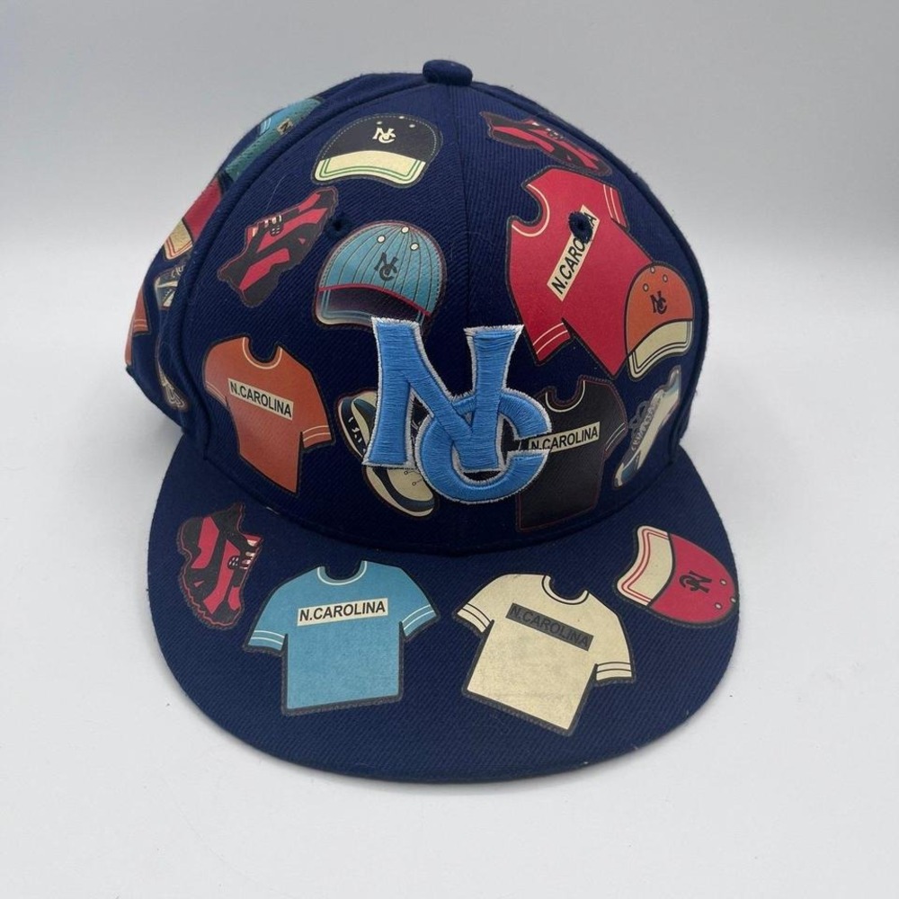 Vintage N. Carolina Flat Brim Hat by Top Pro – XL – All-Over Graphic Print – Rar